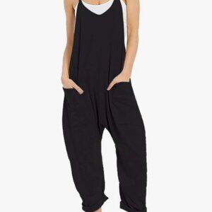 Hixiaohe Women's Casual V Neck Sleeveless Jumpsuits Baggy Straps Harem Long Pant